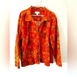 VTG Flannel Button Down Bomber Long Sleeve Top Orange Multi Color Hippie Boho 3X